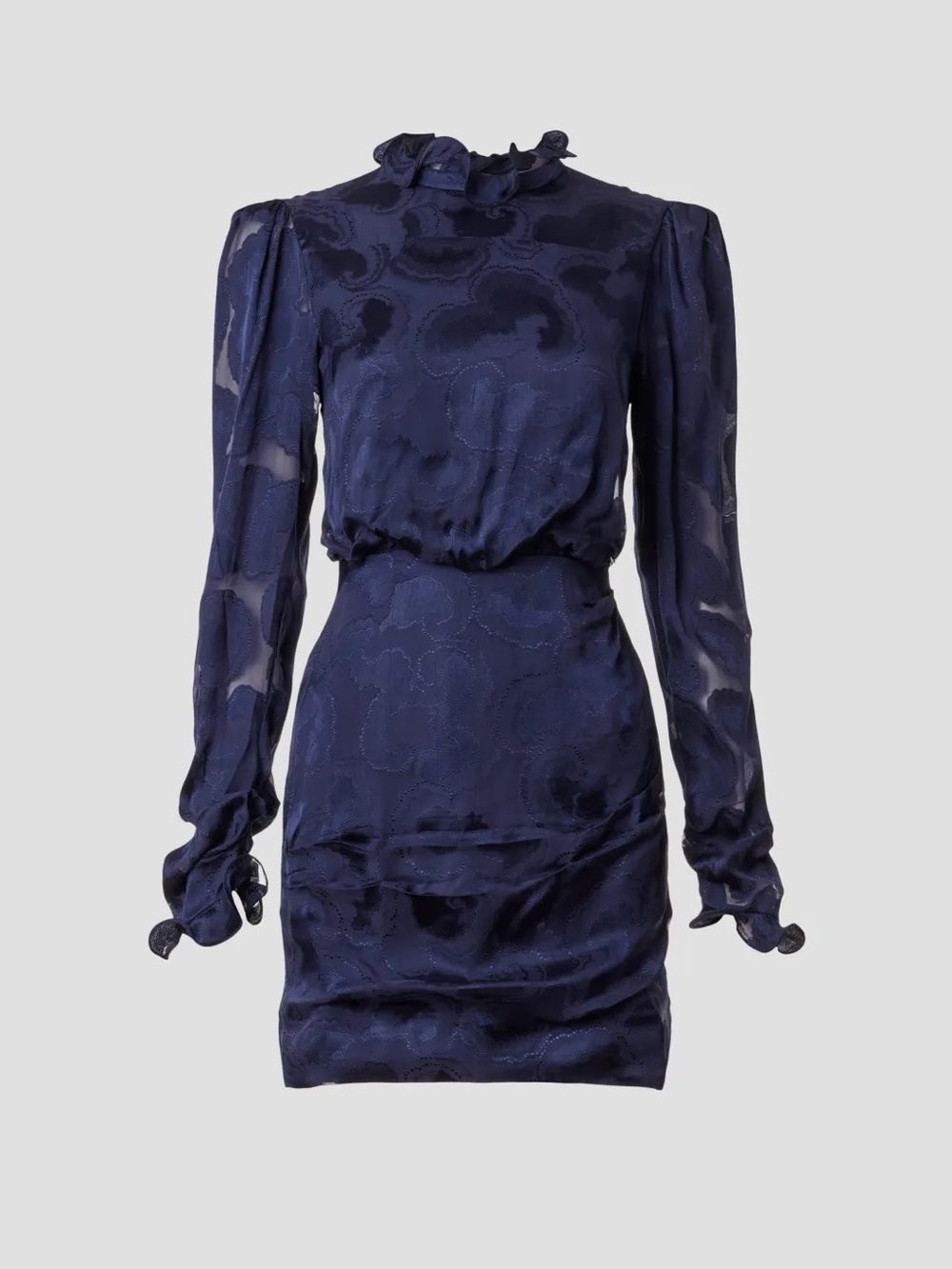 SALONI Rina B Navy Long-Sleeve Jacquard Mini Dress